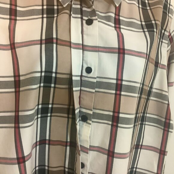 JG Hook Button Blouse Long Sleeve White Gray Plaid PL - Picture 5 of 9